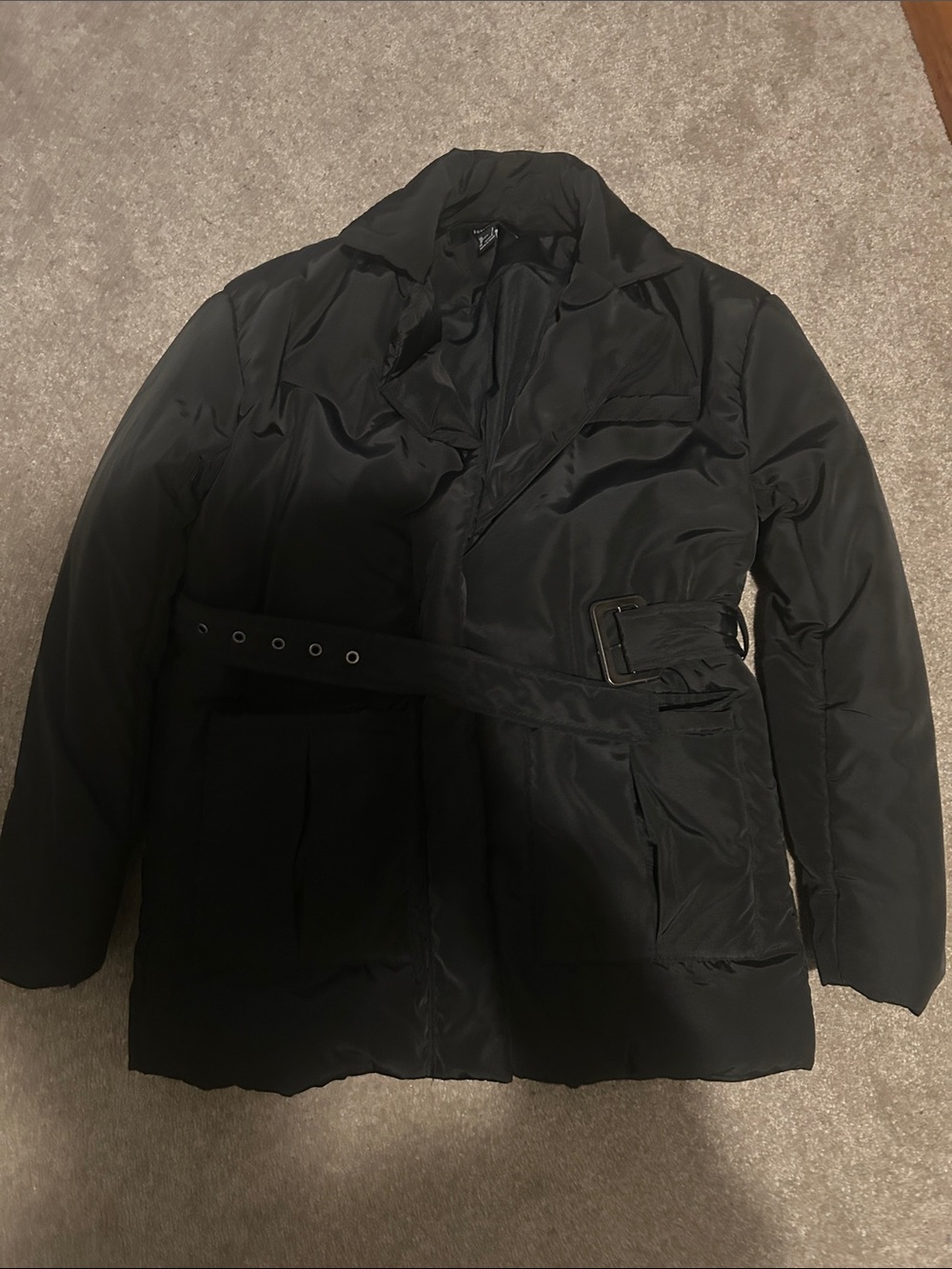 Black Belted Puffer Jacket - Classic Winter Coat